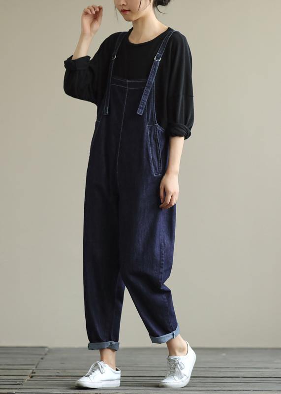 Literary loose denim plus size suspenders adjustable casual cropped trousers
