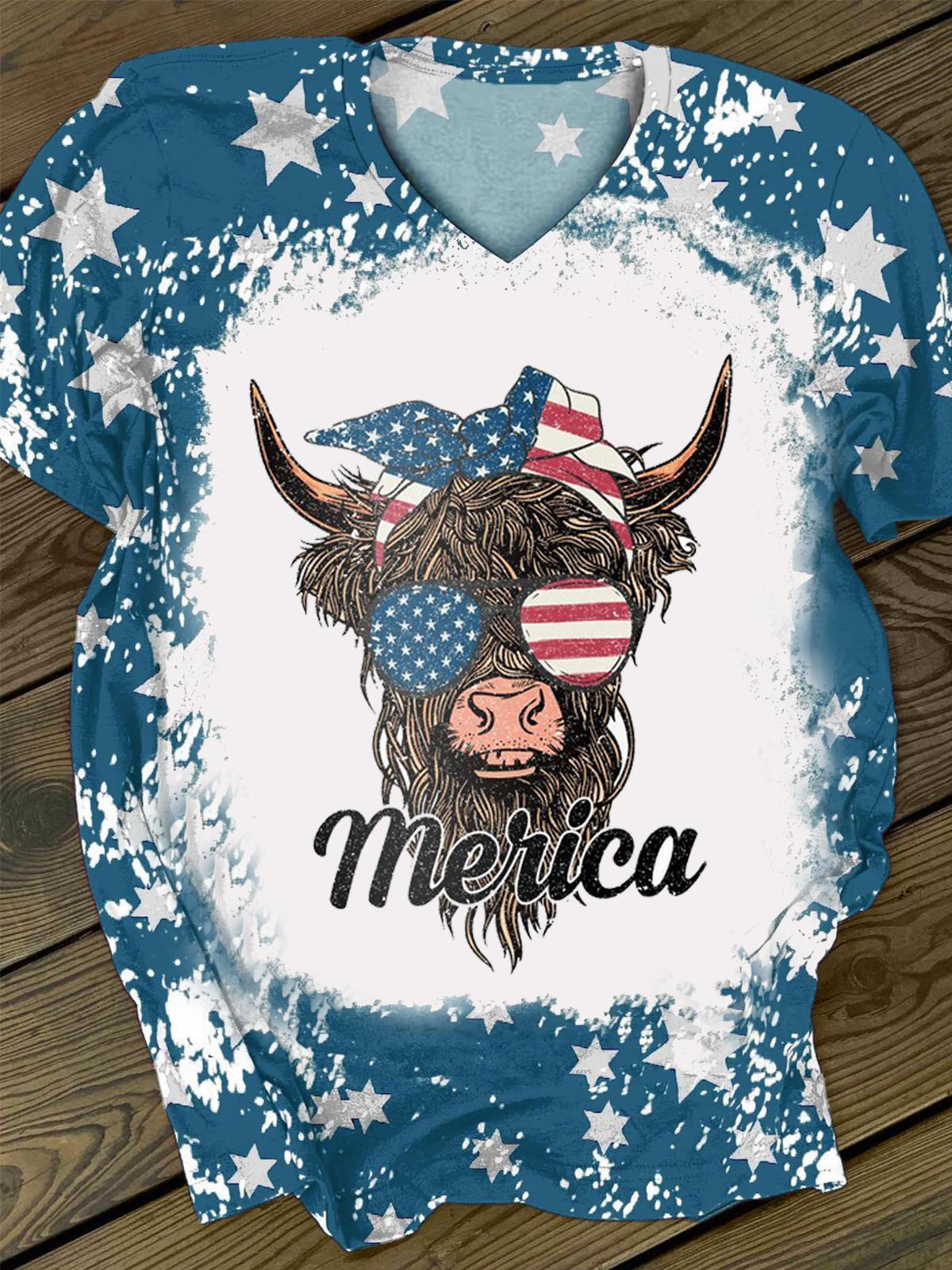 Women's Highland Cow Independence Day Print Top