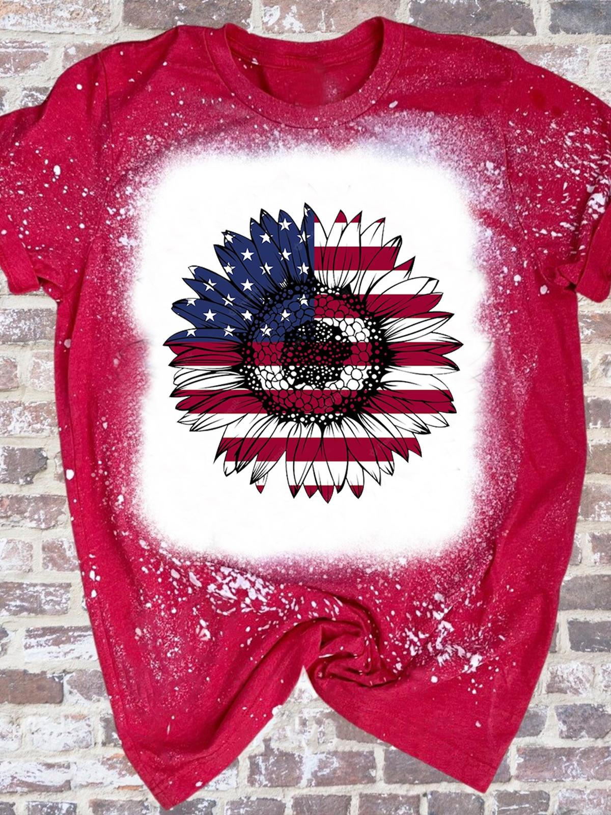 American Flag Sunflower Tie Dye Print Top2