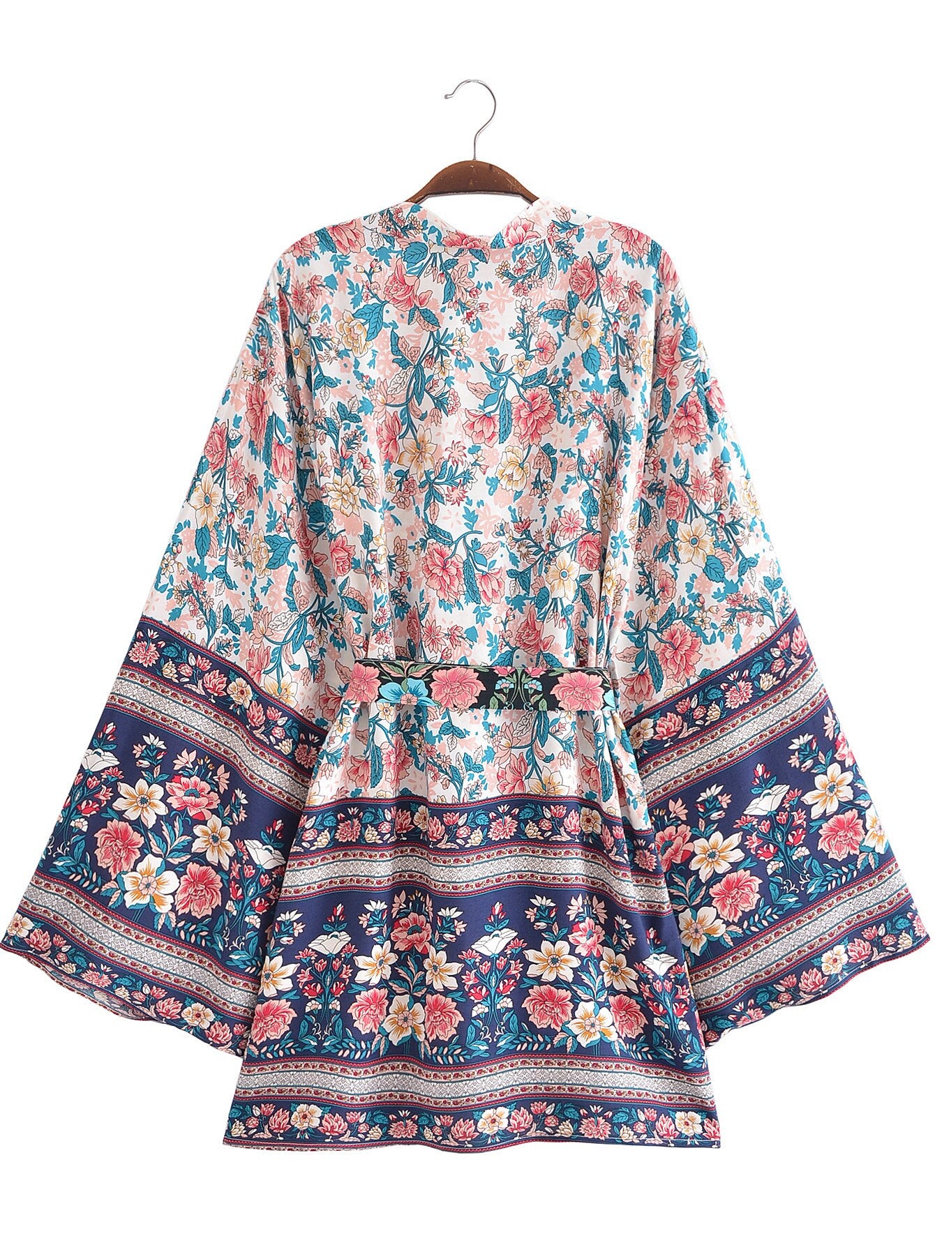 Ivory Sapphire Boho Floral Print Short Robe