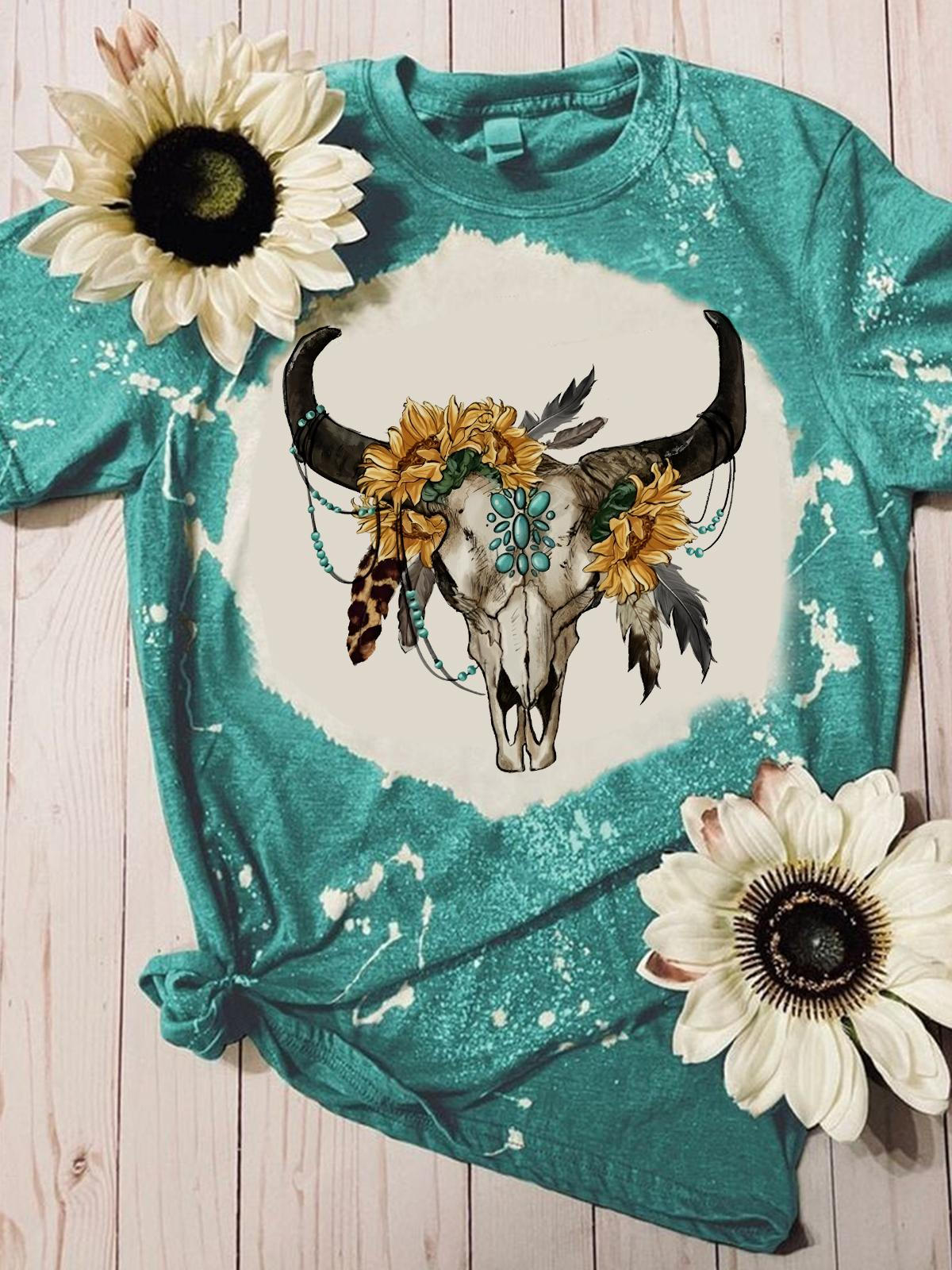 Cow Skull Turquoise Tie Dye T-shirt