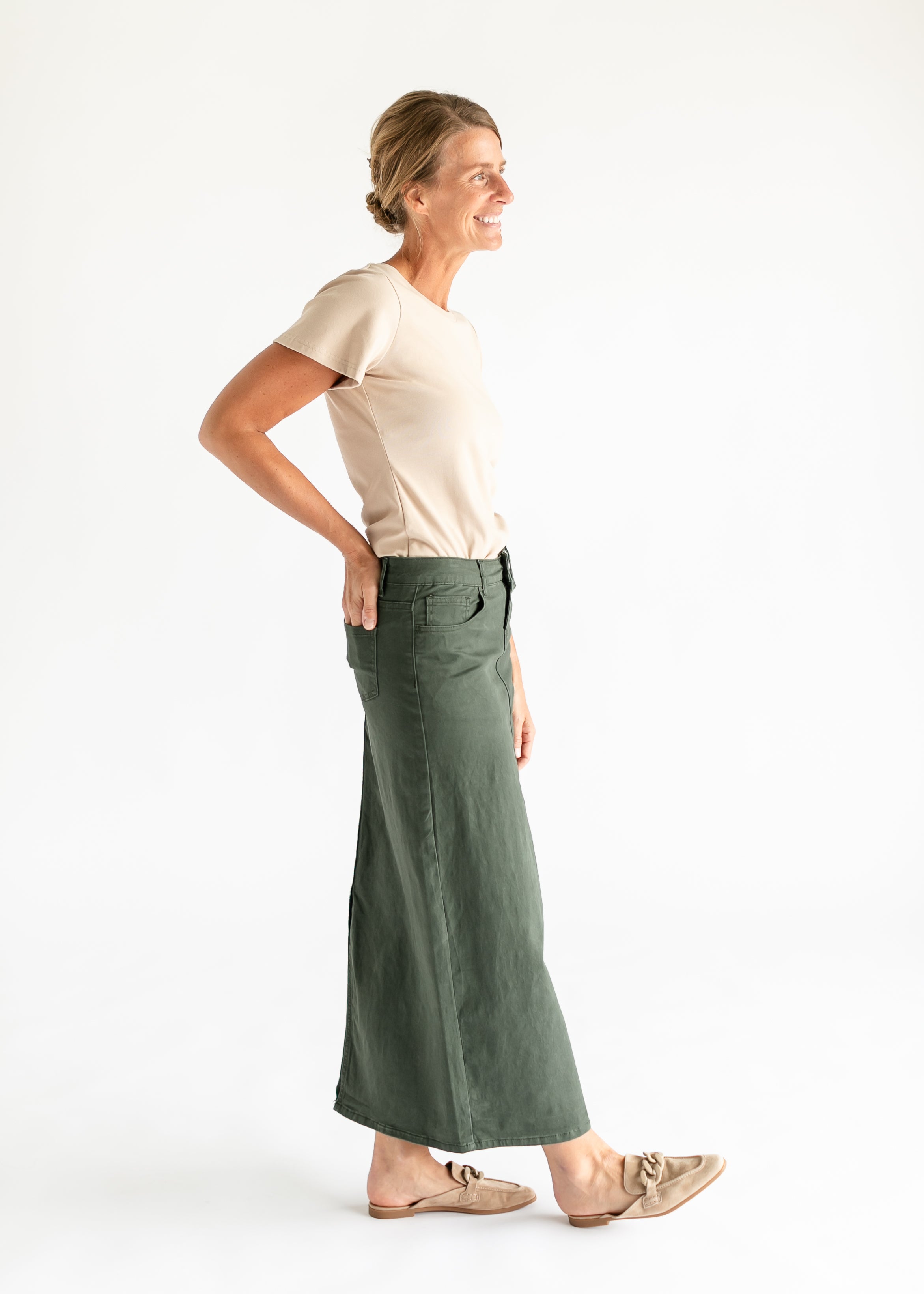 Stella Olive Branch Denim Maxi Skirt