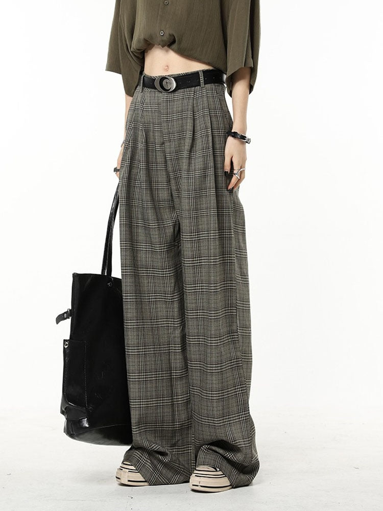Fashionable Casual Retro Plaid Wide Leg Pants