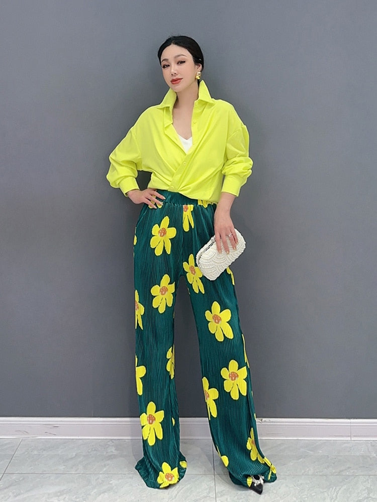 Classy Casual Floral Light Blouse & Trousers 2-Piece Set