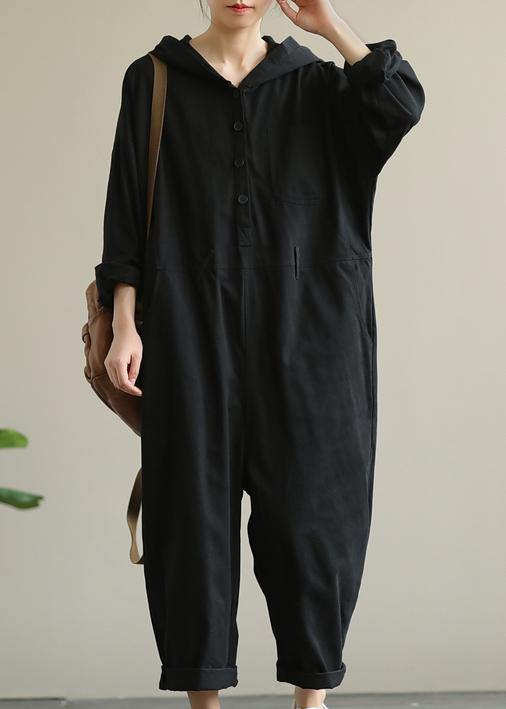 Artistic hooded black all-match long-sleeved casual nine-point jumpsuit