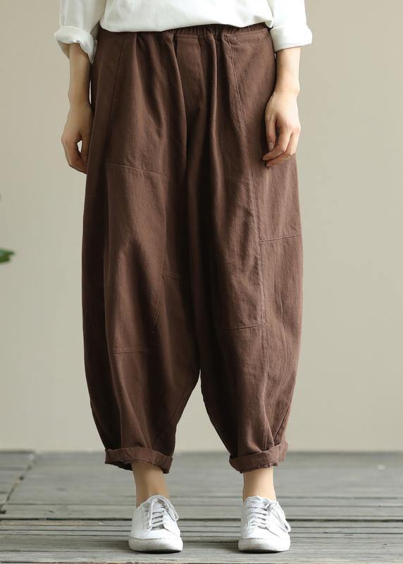 Loose brown plus size elastic waist harem pants
