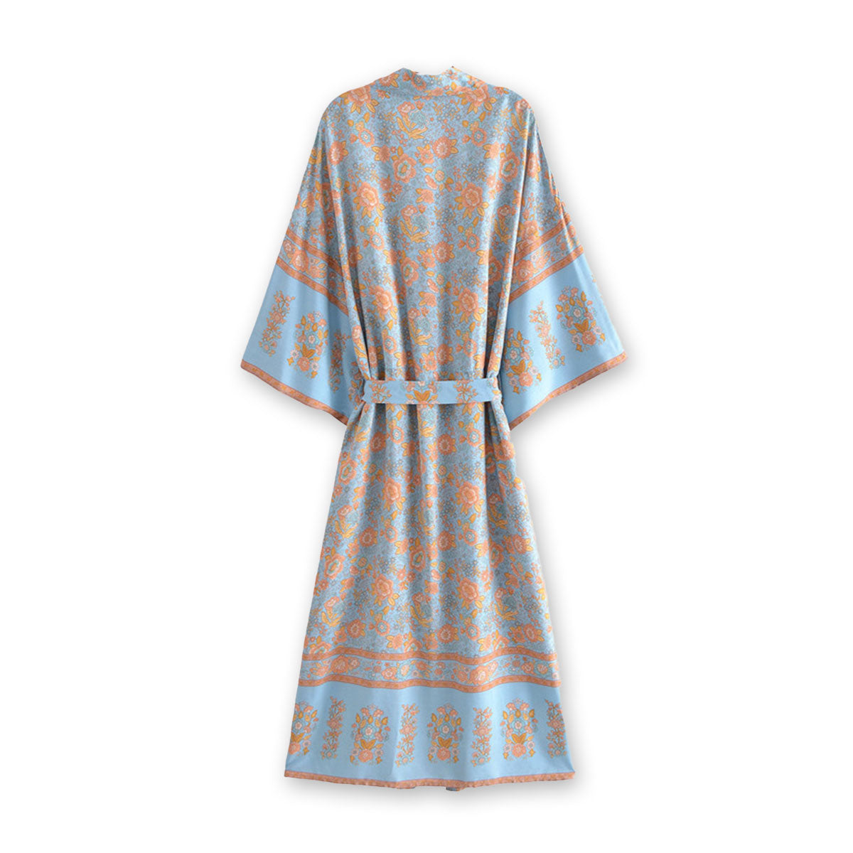 Enchanted Blue Boho Floral Print Maxi Robe