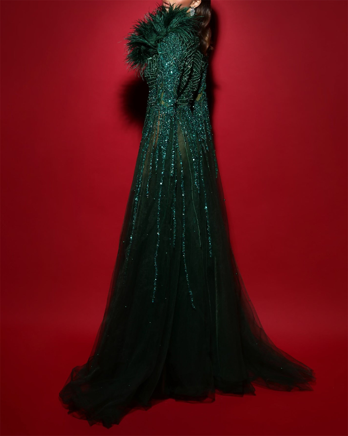 Sexy Deep V Neck Green Sequin Chiffon Dress