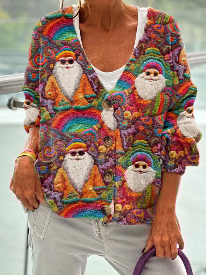 Women's Vintage Santa Claus French Cashmere V-Neck Cardigan